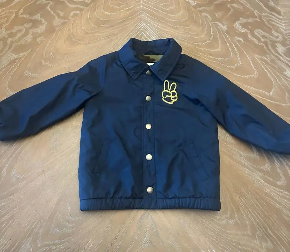 Old Navy Toddler Navy Blue Military Jacket Coat Peace Sign Patch 3T Camo